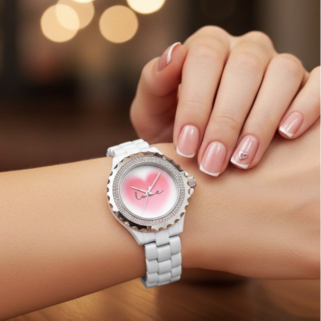 Rhinestone Love Heart Women's Valentine Watch Armbandsur (Skapare uppladdad)