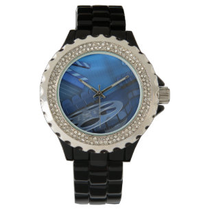 Rhinestone med Black Enamel Watch Blue Film Reel Armbandsur