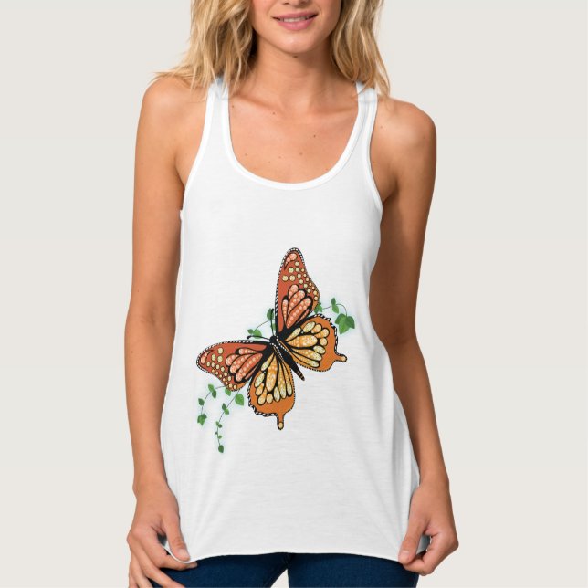 Rhinestone Monarch Butterfly-Tanktopet Linne Med Racerback (Framsida)