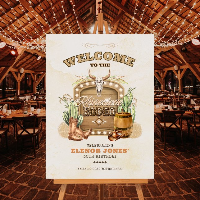 Rhinestone Rodeo Födelsedags Välkomstskylt Poster (Western Theme Welcome Sign with a little bling!)