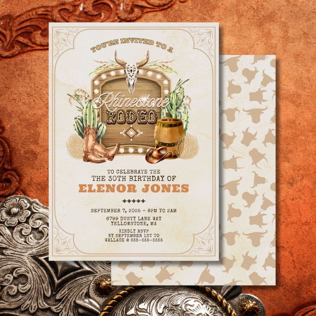Rhinestone Rodeo Födelsedagsinbjudan Inbjudningar (Western Theme Birthday Invitation)