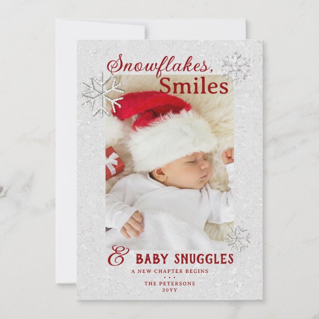 Rhinestone Snöflingor Högtider Baby Tillkännagivan Julkort (Framsida)