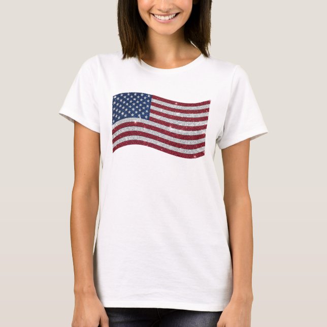 Rhinestone US Flagga Illustration - Patriotic T Shirt (Framsida)
