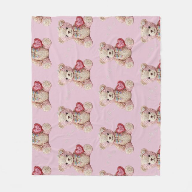 Rhinestone Valentine Bear  Fleecefilt (Framsidan)