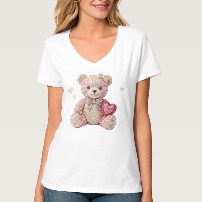 Rhinestone Valentine Bear  T Shirt (Framsida)