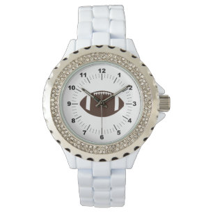 Rhinestone White Enamel, damfotboll Armbandsur