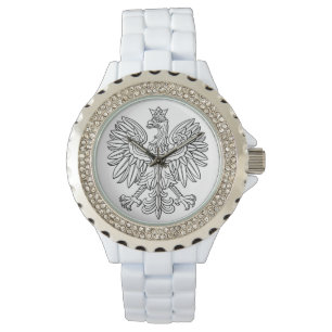 Rhinestone White Enamel Watch Armbandsur