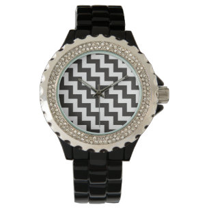 Rhinestone Wrist watch: Black and White Chevrons Armbandsur