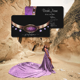 Rhinestones i Luxury Ro Guld Lila Black Initialer Visitkort