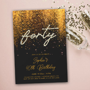 Rhinestones Kalligrafi Glam Svart 40-årsdag Inbjudningar