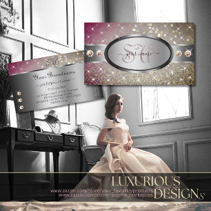 Rhinestones och Monogram vid silver Rosa Guld Glit Visitkort