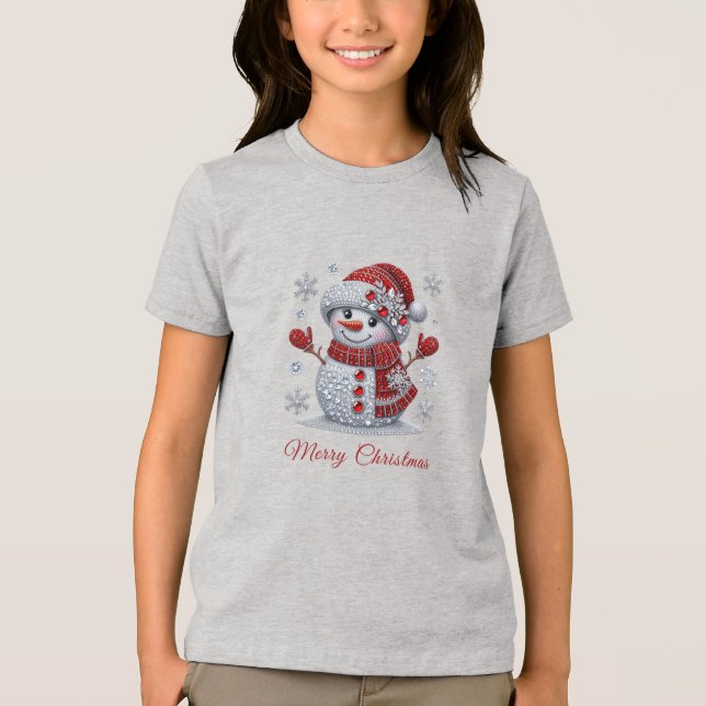 Rhinestones Snömannen Högtid T Shirt (Framsida)