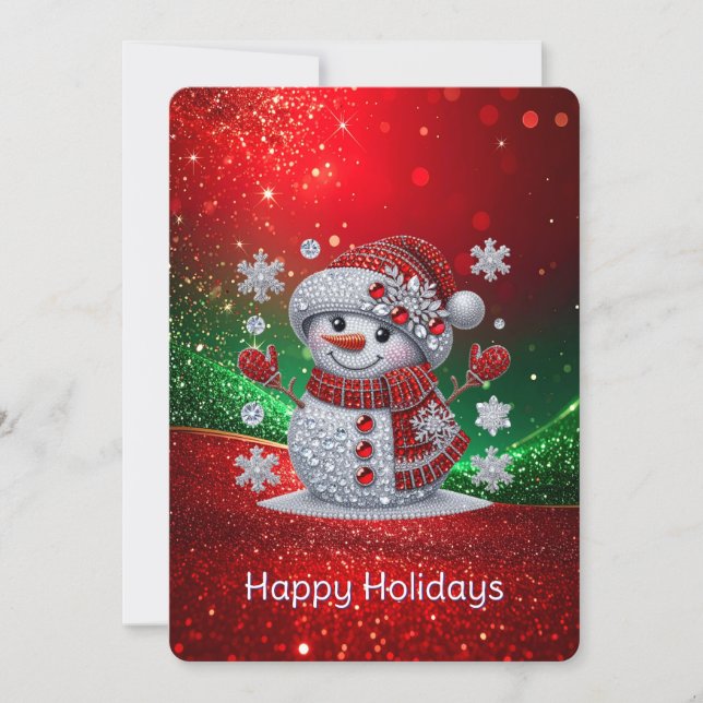 Rhinestones Snowman Holiday Card Julkort (Framsida)