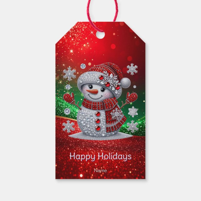 Rhinestones Snowman Holiday Gift Tag Presentetikett (Baksidan)