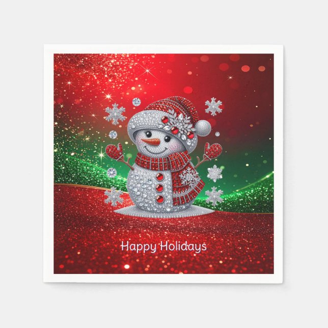 Rhinestones Snowman Holiday Napkin Pappersservett (Framsidan)