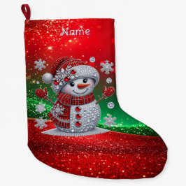 Rhinestones Snowman Holiday Stocking Stor Julstrumpa