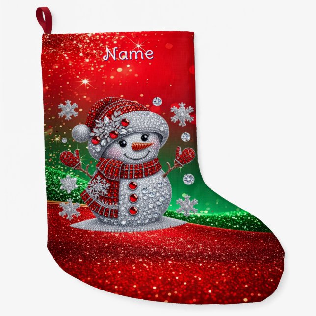 Rhinestones Snowman Holiday Stocking Stor Julstrumpa (Framsidan)