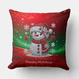Rhinestones Snowman Holiday Throw Pillow Kudde
