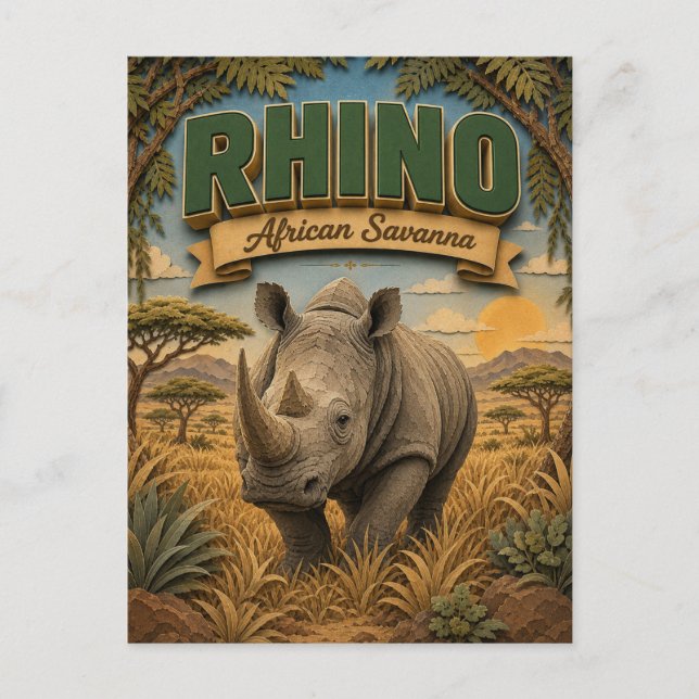 Rhino African Savanna POPCUT Vykort (Framsida)