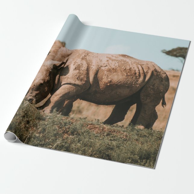 RHINO ÄR I AFRIKA GRAZING PRESENTPAPPER (Utrullad)
