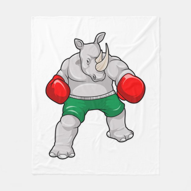 Rhino at Boxing with Boxing gloves Fleecefilt (Framsidan)