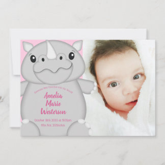 Rhino Baby Shower Safari Rosa Girl Girl Inbjudningar