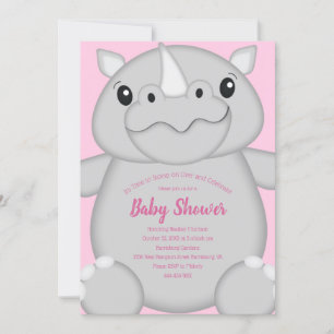 Rhino Baby Shower Safari Rosa Girl Girl Inbjudningar