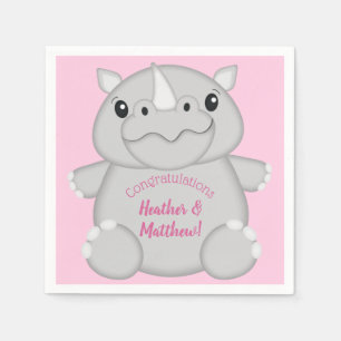 Rhino Baby Shower Safari Rosa Girl Girl Pappersservett