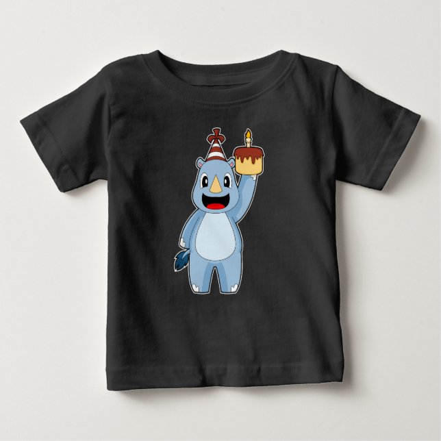 Rhino Birthday Candle Cake T Shirt (Framsida)