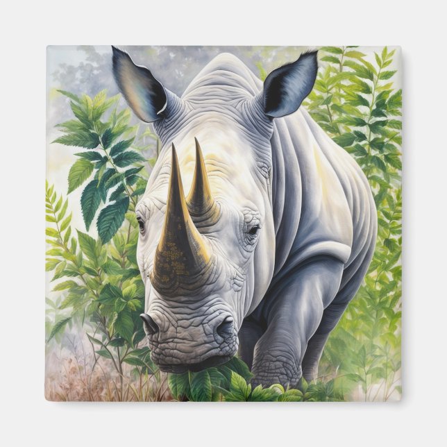 Rhino Botanical Porträtt Magnet (Framsidan)
