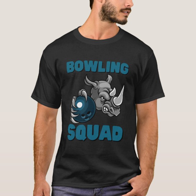 Rhino bowling som håller bowlingboll t shirt (Framsida)