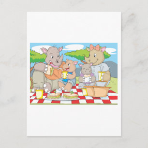 Rhino Family Picnic Vykort
