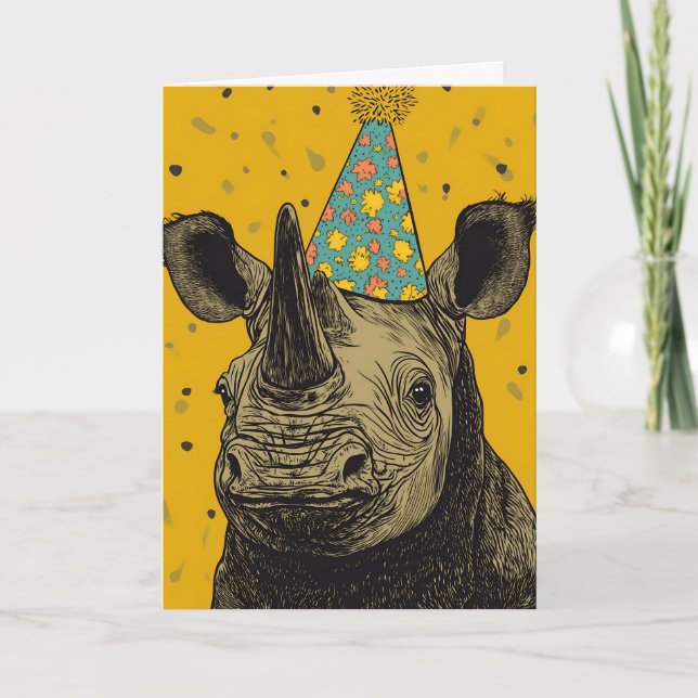 Rhino Födelsedagsfest Greeting Card Kort (Framsida)