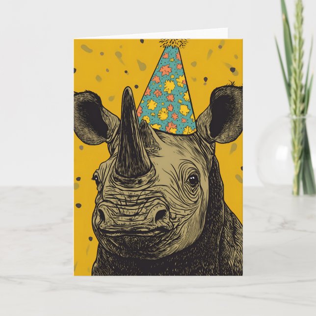 Rhino Födelsedagsfest Greeting Card Tack Kort (Framsida)