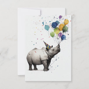 Rhino Födelsedagsfest - kort för flata hälsningar