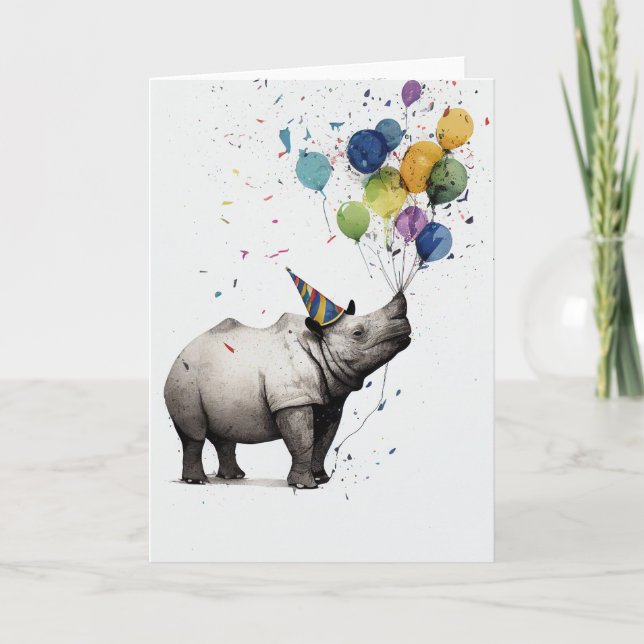 Rhino Födelsedagsfest-mappat gratulationskort Tack Kort (Framsida)