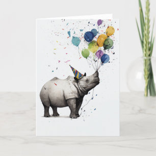 Rhino Födelsedagsfest-mappat gratulationskort Tack Kort
