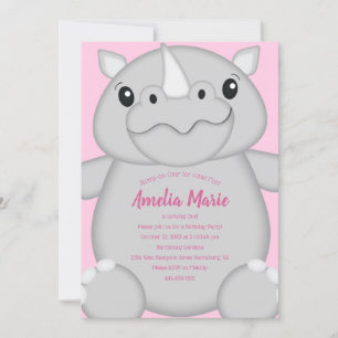 Rhino Födelsedagsfest Rosa Inbjudningar