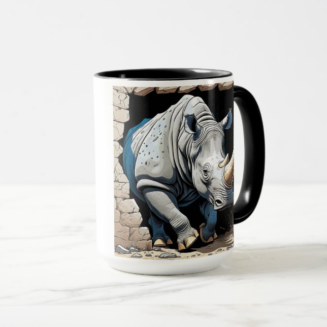 Rhino går genom en vägg mugg (Framsida höger)