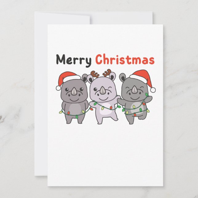 Rhino God jul Cute Hundar Helgdag Julkort (Framsida)