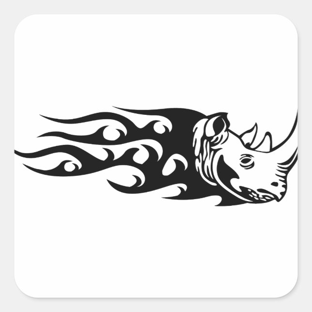 Rhino i Flames Fyrkantigt Klistermärke (Framsida)