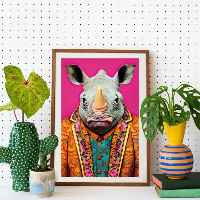 Rhino i Funky Kostym Animal Mode Art i Porträtt Poster (Skapare uppladdad)