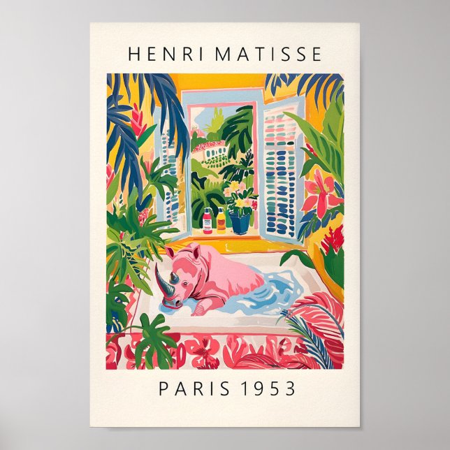 Rhino in Bathtub Art Print, Matisse Poster, Bathro Poster (Framsidan)