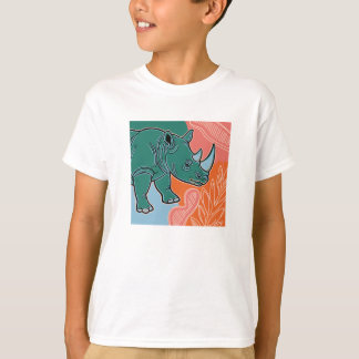 Rhino Kids T-Shirt – Söt Noshörning på Färgglad Ba