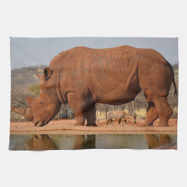 Rhino med lera på hudfoto kökshandduk (Horisontell)