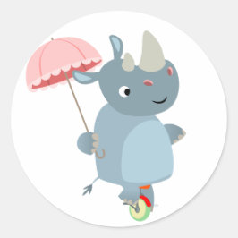 Rhino med paraply på Unicle Sticker Runt Klistermärke