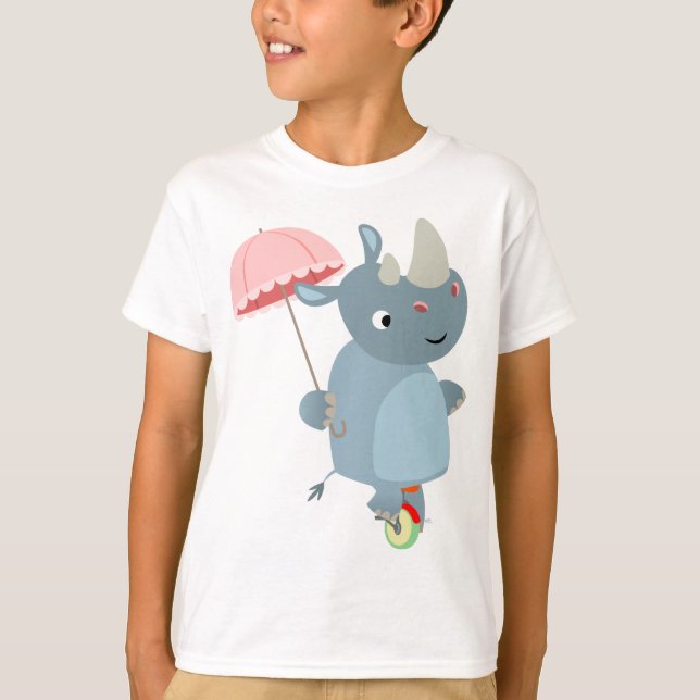 Rhino med Parbrella på Unicle Children T- Shirt T (Framsida)