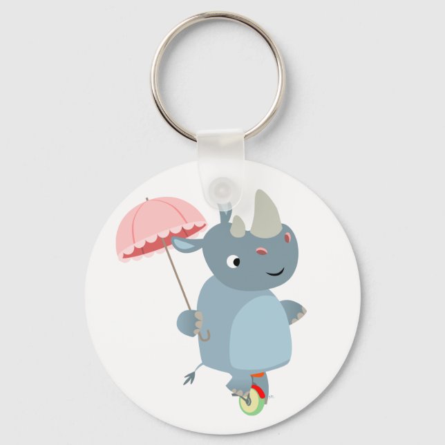 Rhino med Parbrella på Unicle Keychain Nyckelring (Framsida)