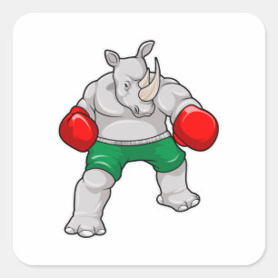 Rhino på Boxing med Boxing handskar Fyrkantigt Klistermärke