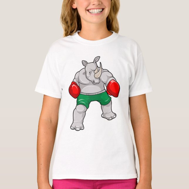 Rhino på Boxing med Boxing handskar T Shirt (Framsida)